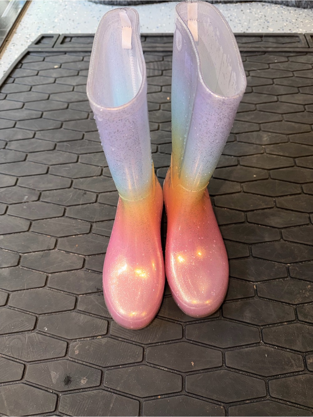 Girls' Cat & Jack Rainbow Ombre Glitter Rain Boots - Pink & Purple